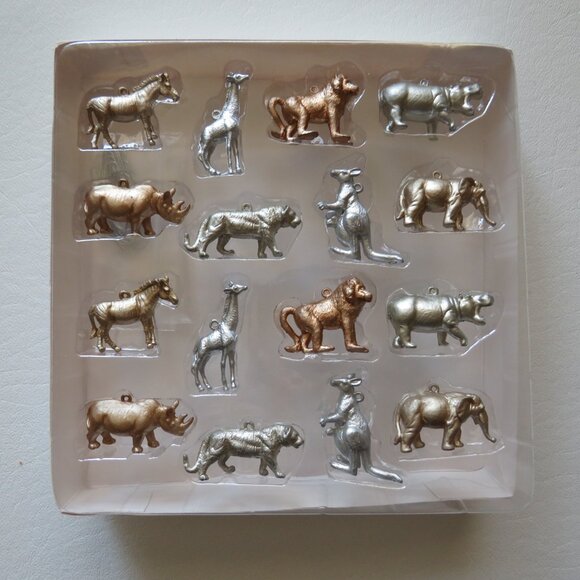 Wondershop 16 mini jungle metallic silver & gold animals Christmas ornaments - Picture 5 of 8